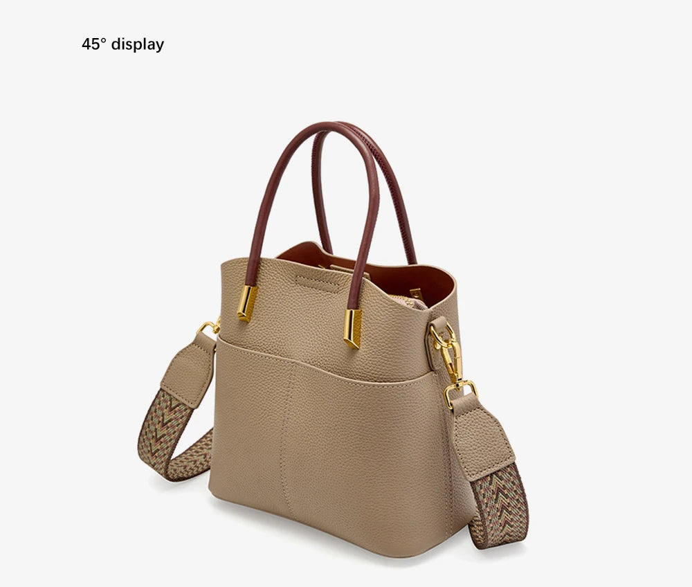 Genuine Leather Top Quality Bucket Bag for Women Versatile Handbag Leather Tote Bag High Sense