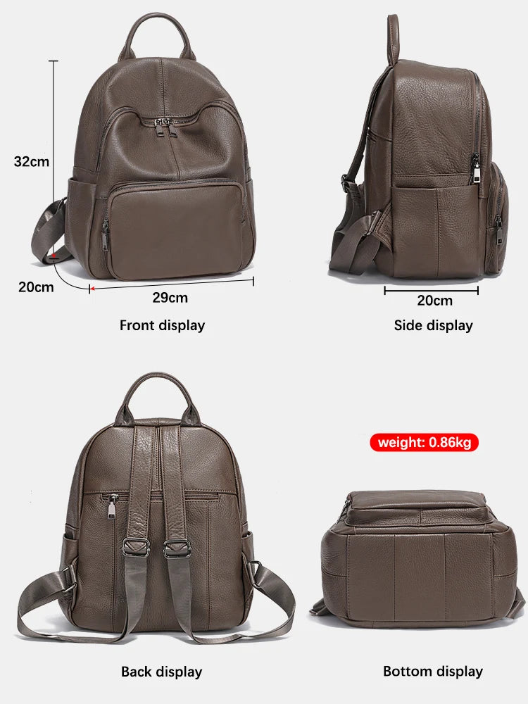 Women Backpack 100% Genuine Leather Ladies Large Capacity Travel Bags