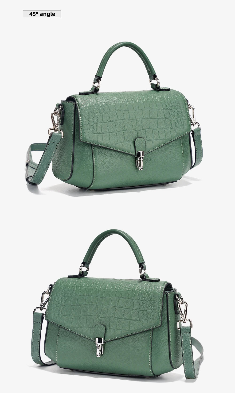 Women's Genuine Leather Top-Handle Bag Fashion Alligator Crossbody Many Compartments