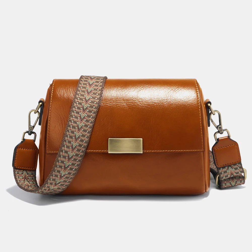 Vintage Genuine Leather Handbag for Women Large Capacity Crossbody Shoulder Bag Flap Purse