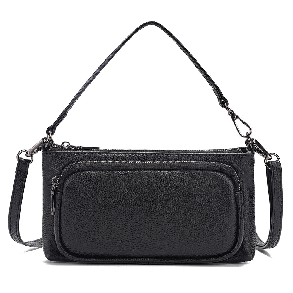 Women's Red Shoulder Bag Crossbody Multi-pockets Leather Handbag Genuine Cowhide