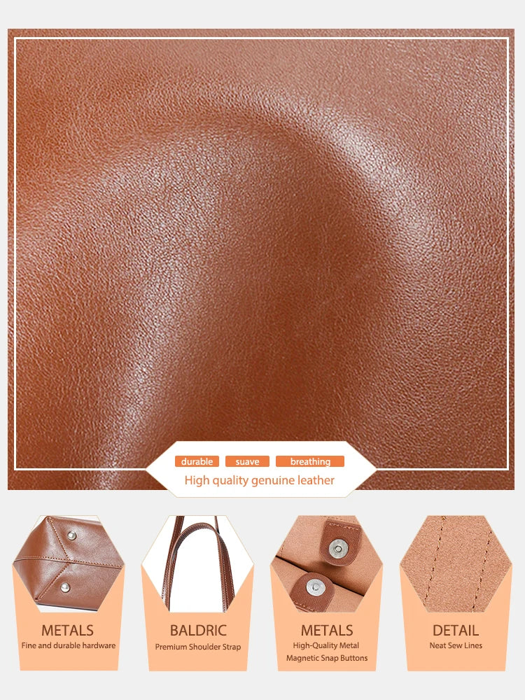 New Retro Women Handbag 100% Genuine Leather Ladies Shoulder Large