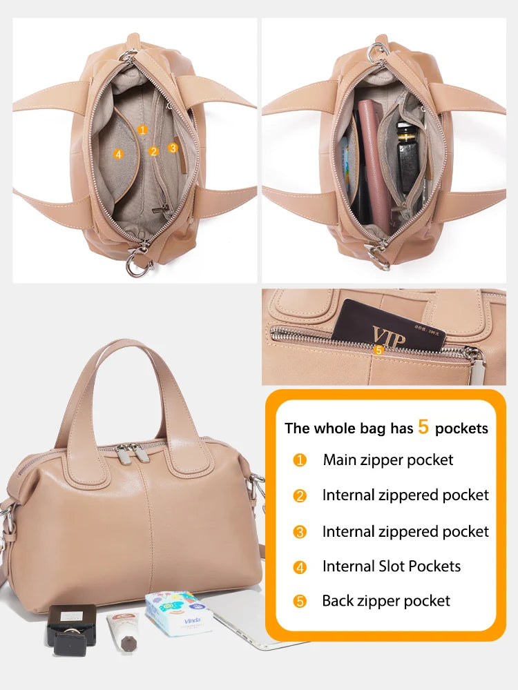 Genuine Leather Top-handle Bag For Women Stylish Boston Bag Shoulder Handbag Bolsa Crossbody
