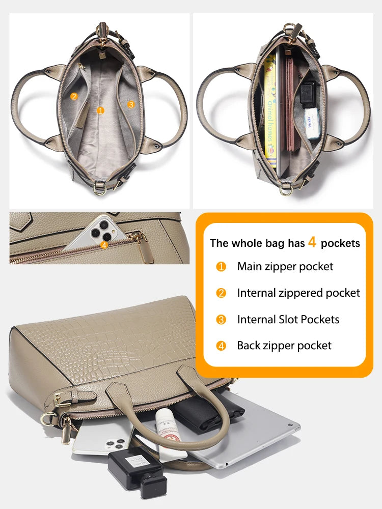 Women's Large Capacity Genuine Leather Tote Shoulder Bag Luxury Retro