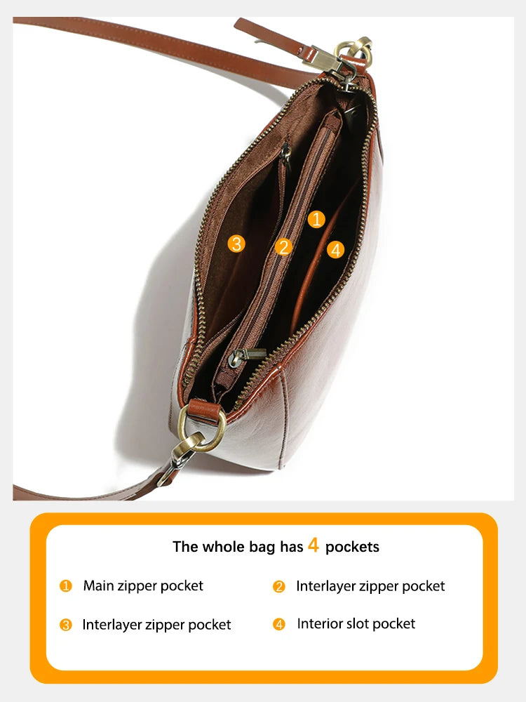 Genuine Leather Small Beige Handbag Crossbody For Ladies Retro Purse