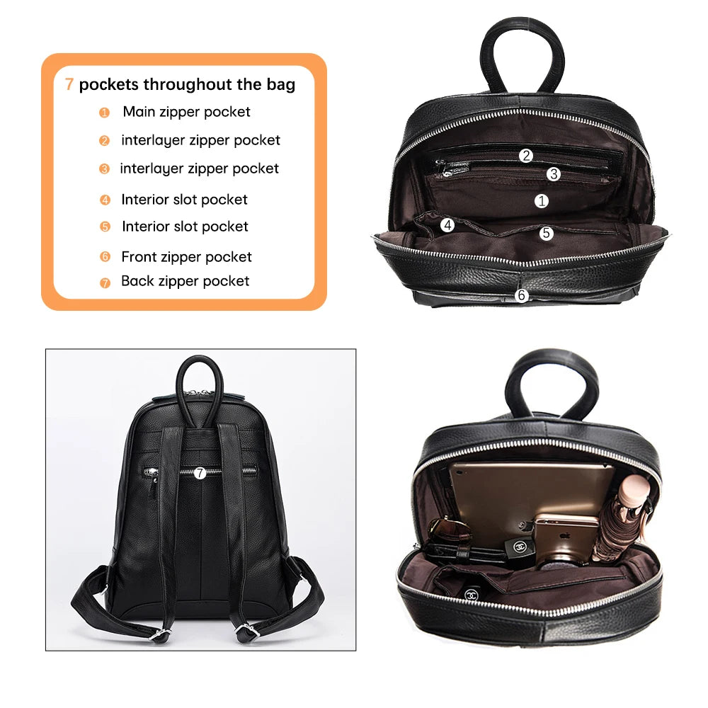 100% Soft Genuine Leather Fashion Women Backpack Casual