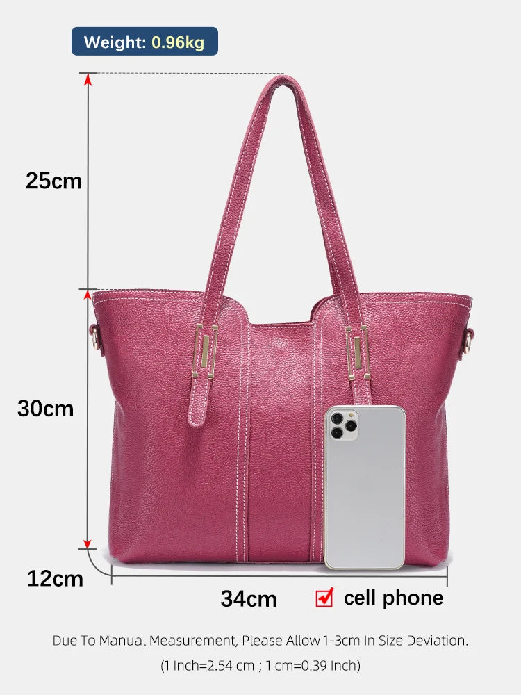 Large Capacity Shoulder Bag for Women 100% Genuine Leather Retro Handbag Tote Purse