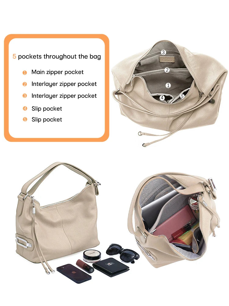 100% Genuine Leather Large Women Top Handle Shoulder Bag Tote Handbag Purse Leather Hobo Bag