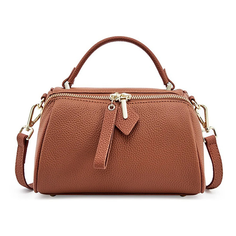 Women's Genuine Leather Boston Bag Brand Designer Retro Shoulder Bag Large Capacity New Trendy
