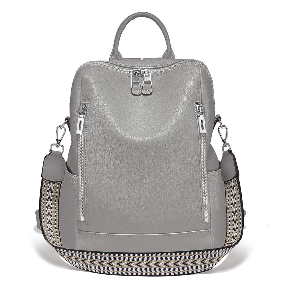 Fashion Genuine Leather Backpack Knapsack Multi-pocket Day pack