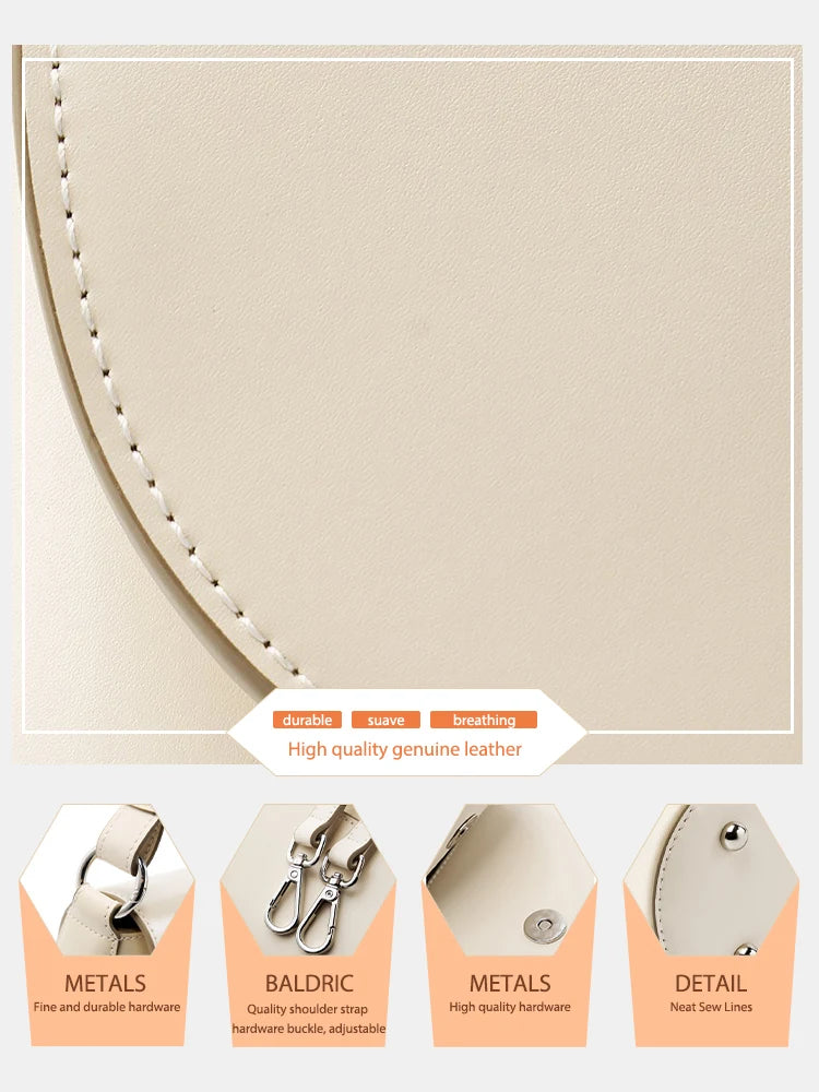 Elegant Beige Handbag Ladies Noble Genuine Leather Shoulder Cross body French Style