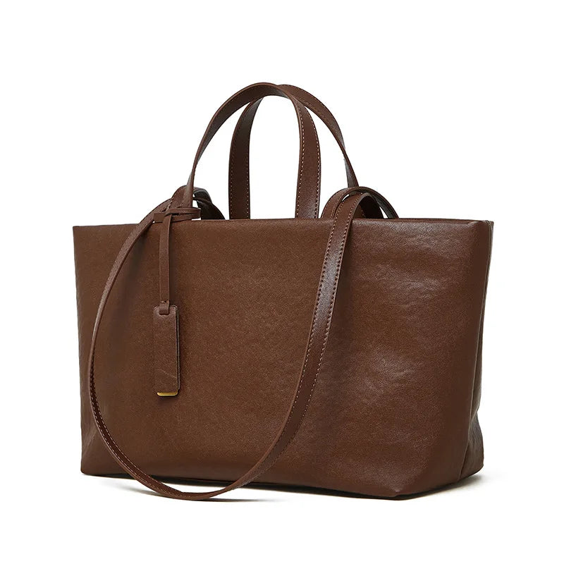 Genuine Leather Women's Underarm Single-Shoulder Cowhide Tote Retro Soft Large