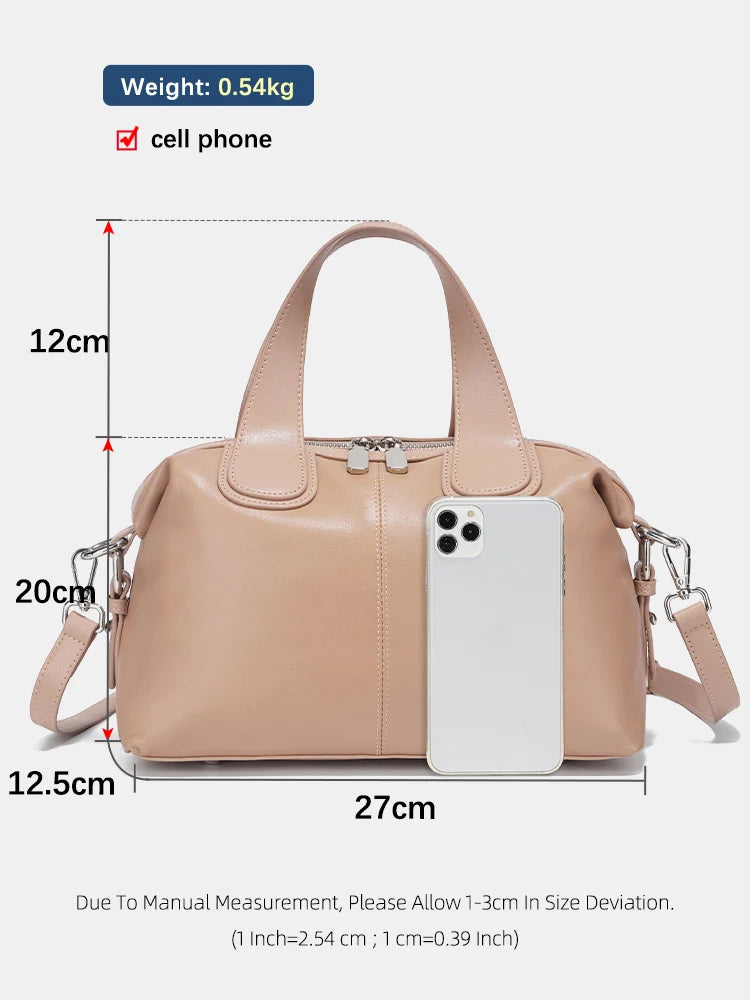 Genuine Leather Top-handle Bag For Women Stylish Boston Bag Shoulder Handbag Bolsa Crossbody