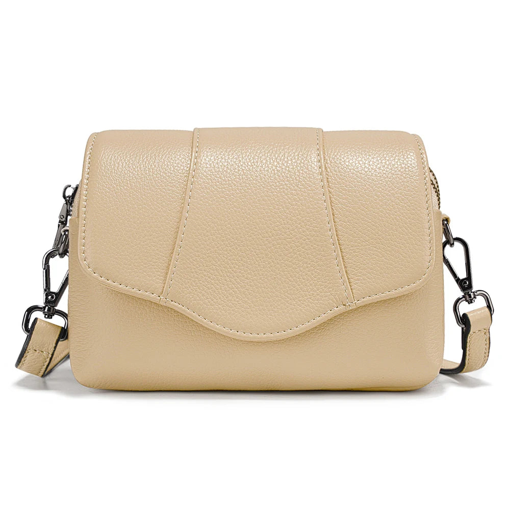 Genuine Cowhide Leather Crossbody for Women Simple Multi-compartment Shoulder Handbag