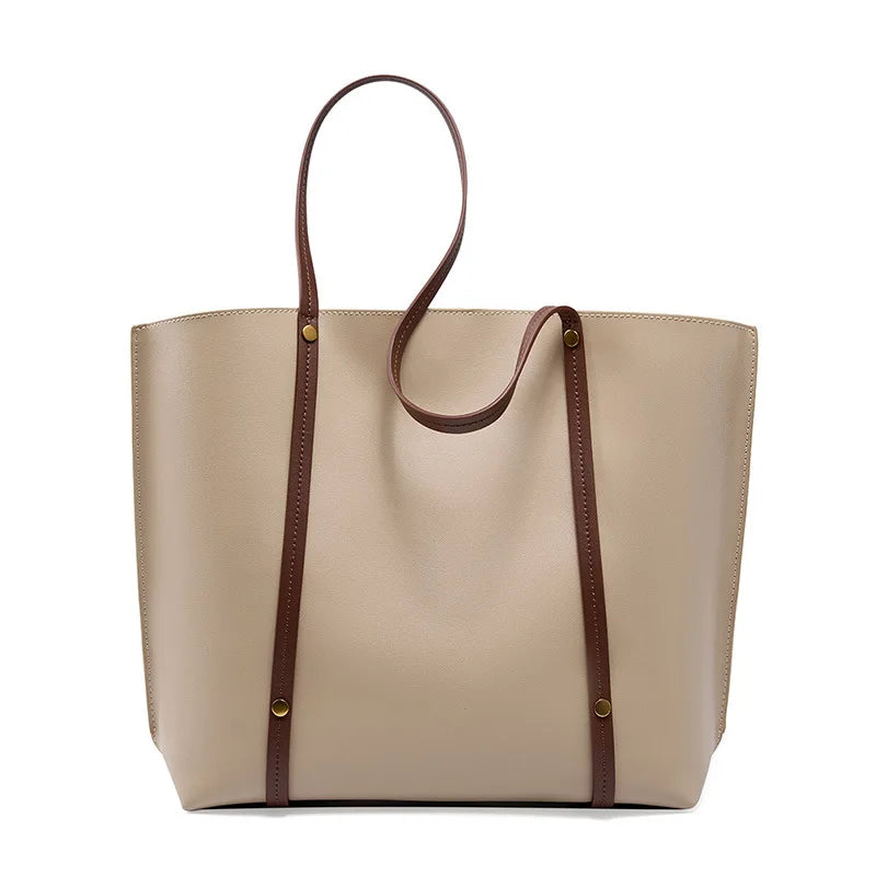 New Soft Two Layer Leather Female Handbag High Quality Vintage Tote Bag for Shopping