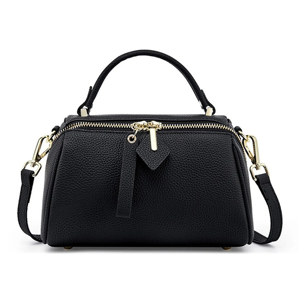 Women's Genuine Leather Boston Bag Brand Designer Retro Shoulder Bag Large Capacity New Trendy