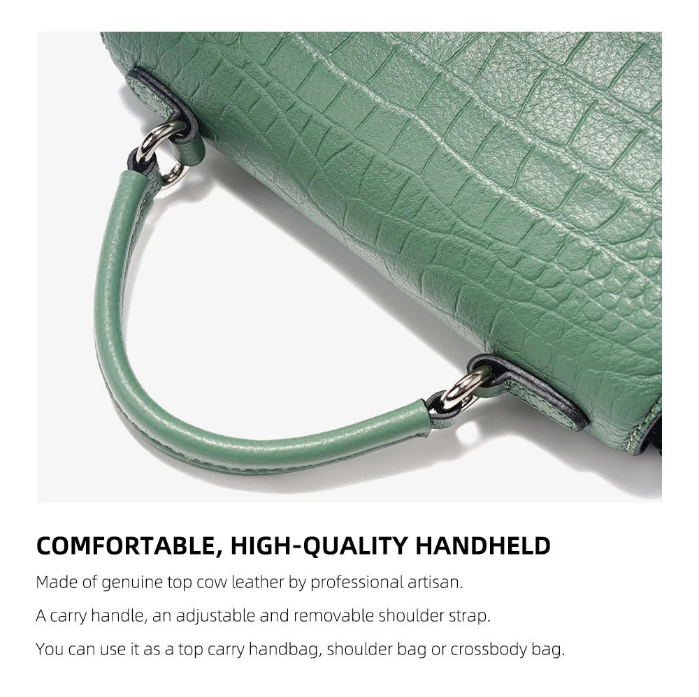 Women's Genuine Leather Top-Handle Bag Fashion Alligator Crossbody Many Compartments