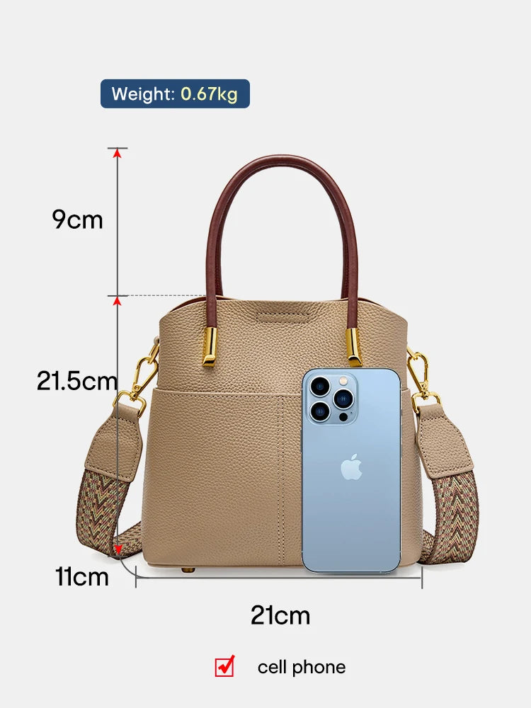 Genuine Leather Top Quality Bucket Bag for Women Versatile Handbag Leather Tote Bag High Sense